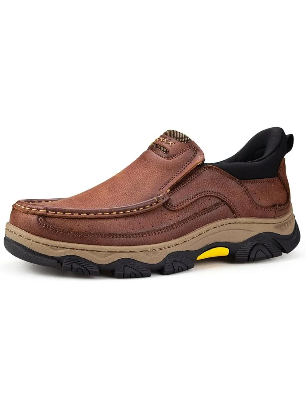 UPIShi Men's Brown Leather Slip On Loafers Lightweight Cushioning Walking Shoes
